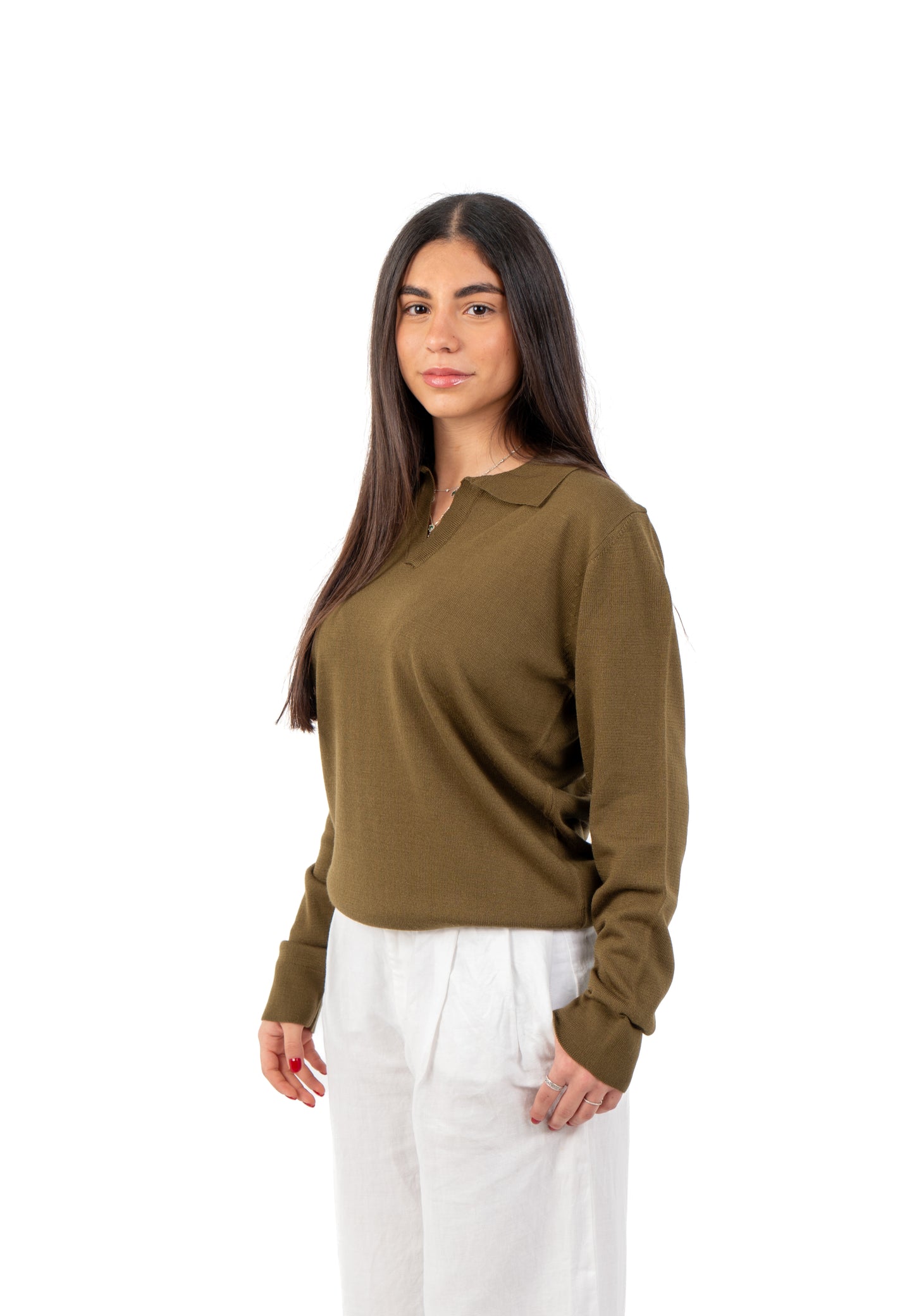 Rustic Olive Charm: Women's Buttonless Knitwear