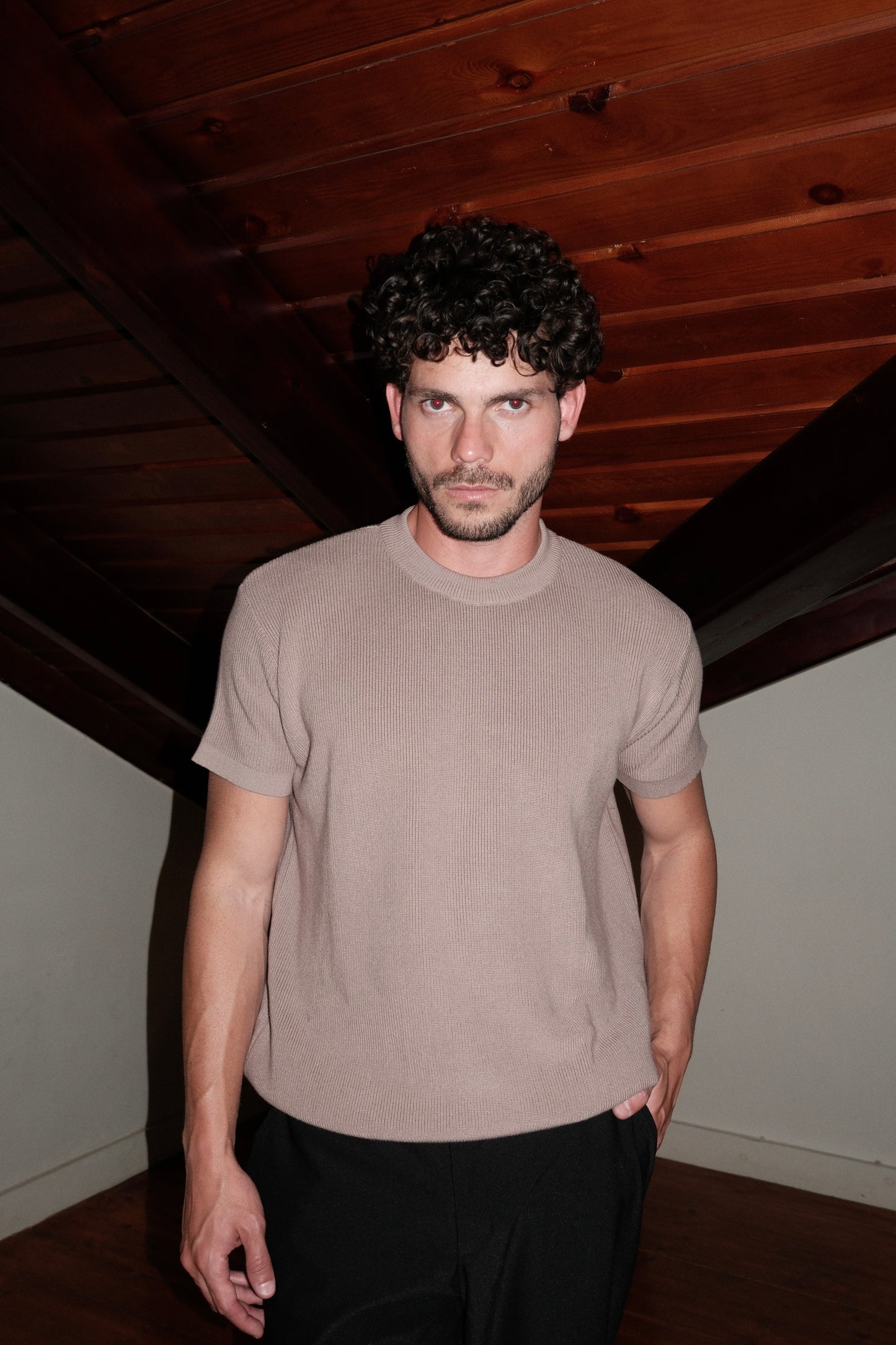 BEIGE KNIT T-SHIRT