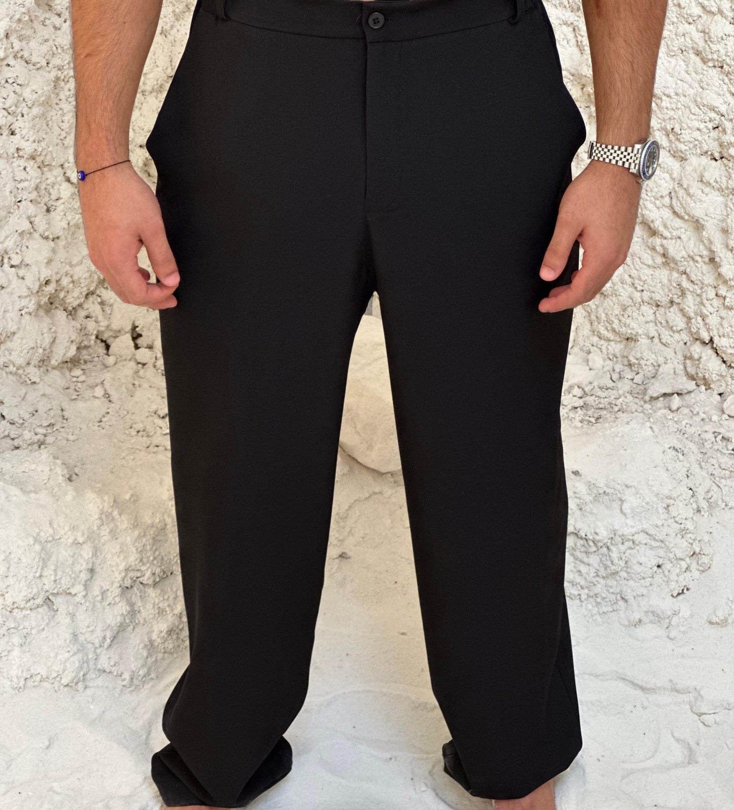 BLACK POLO/ SUIT PANTS