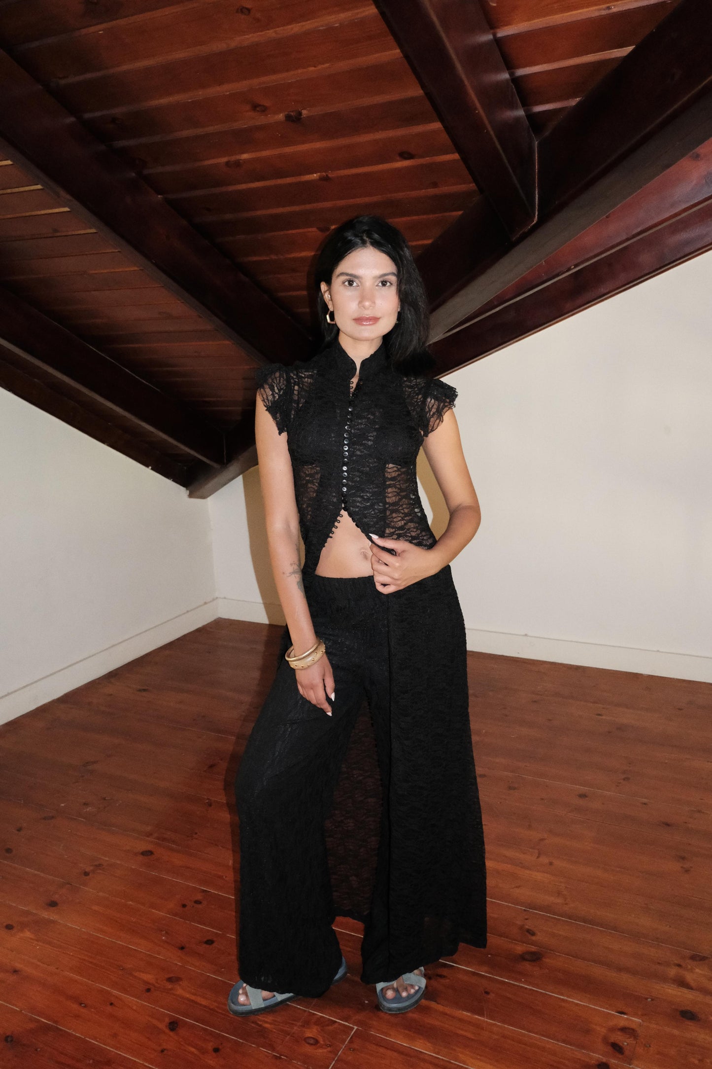 BLACK LACE PANTS