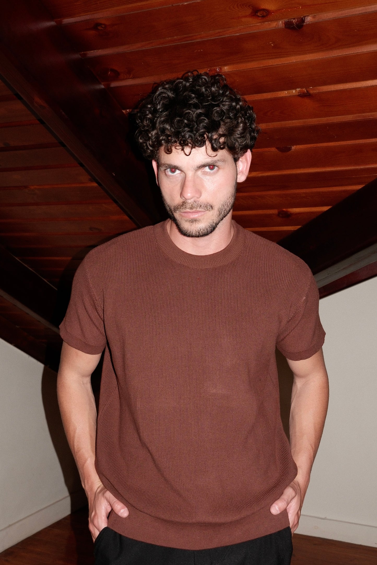 BROWN KNIT T-SHIRT