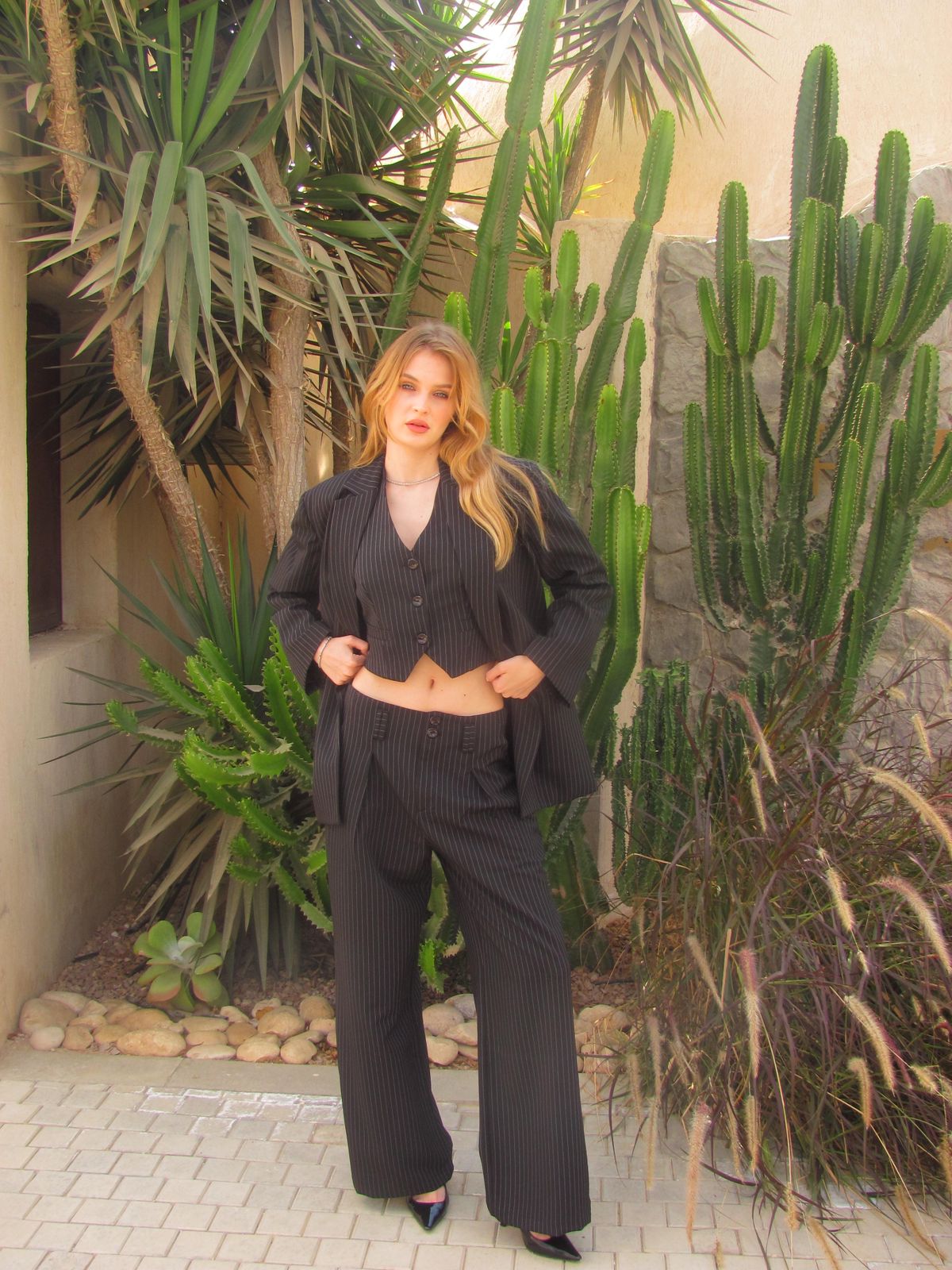 BLACK STRIPED SET BLAZER/PANTS