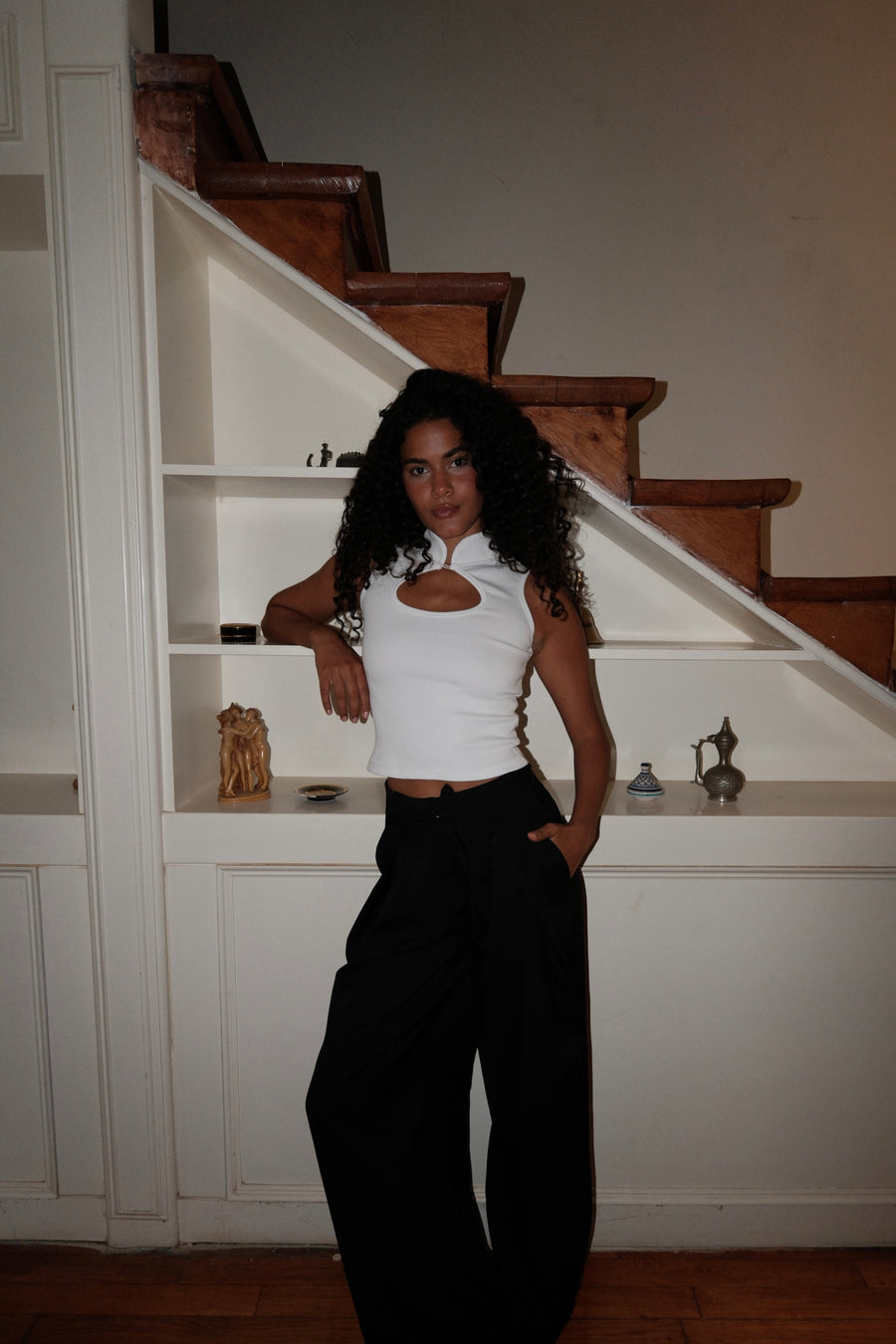 WHITE KYOTO CUTOUT TOP