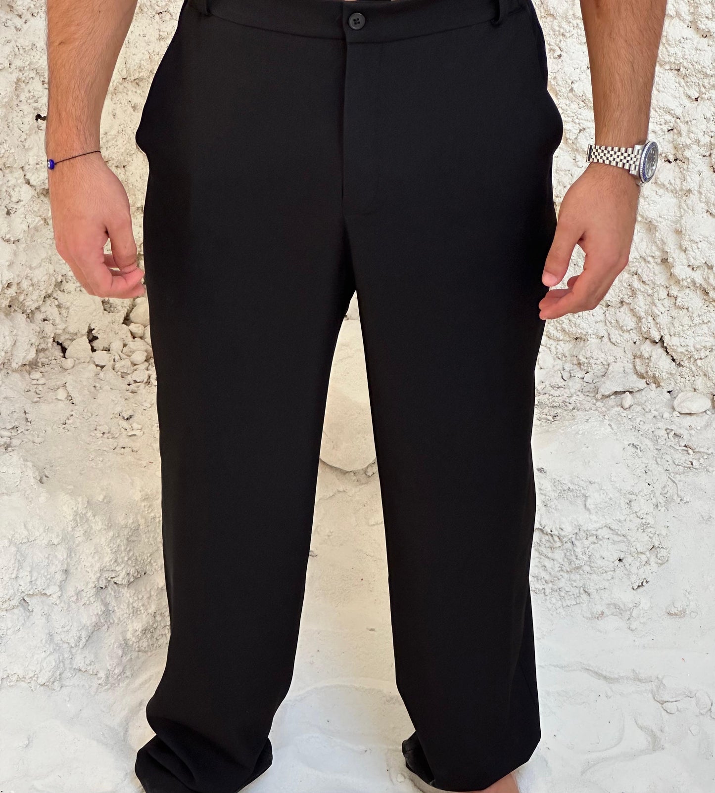 BLACK POLO/ SUIT PANTS