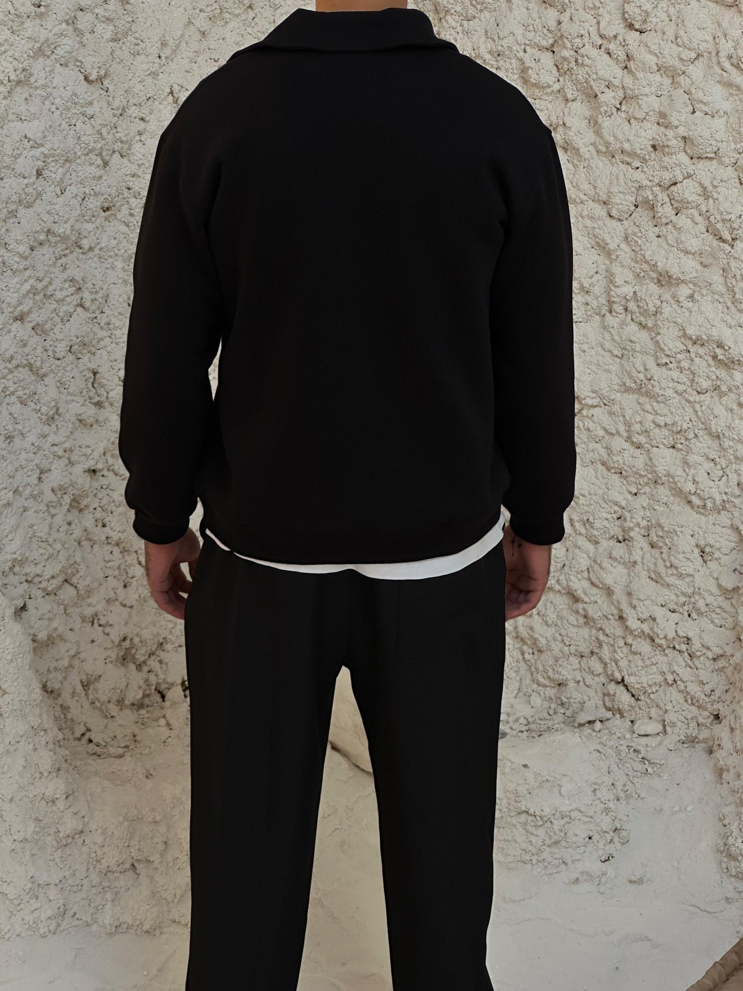 BLACK POLO/ SUIT PANTS