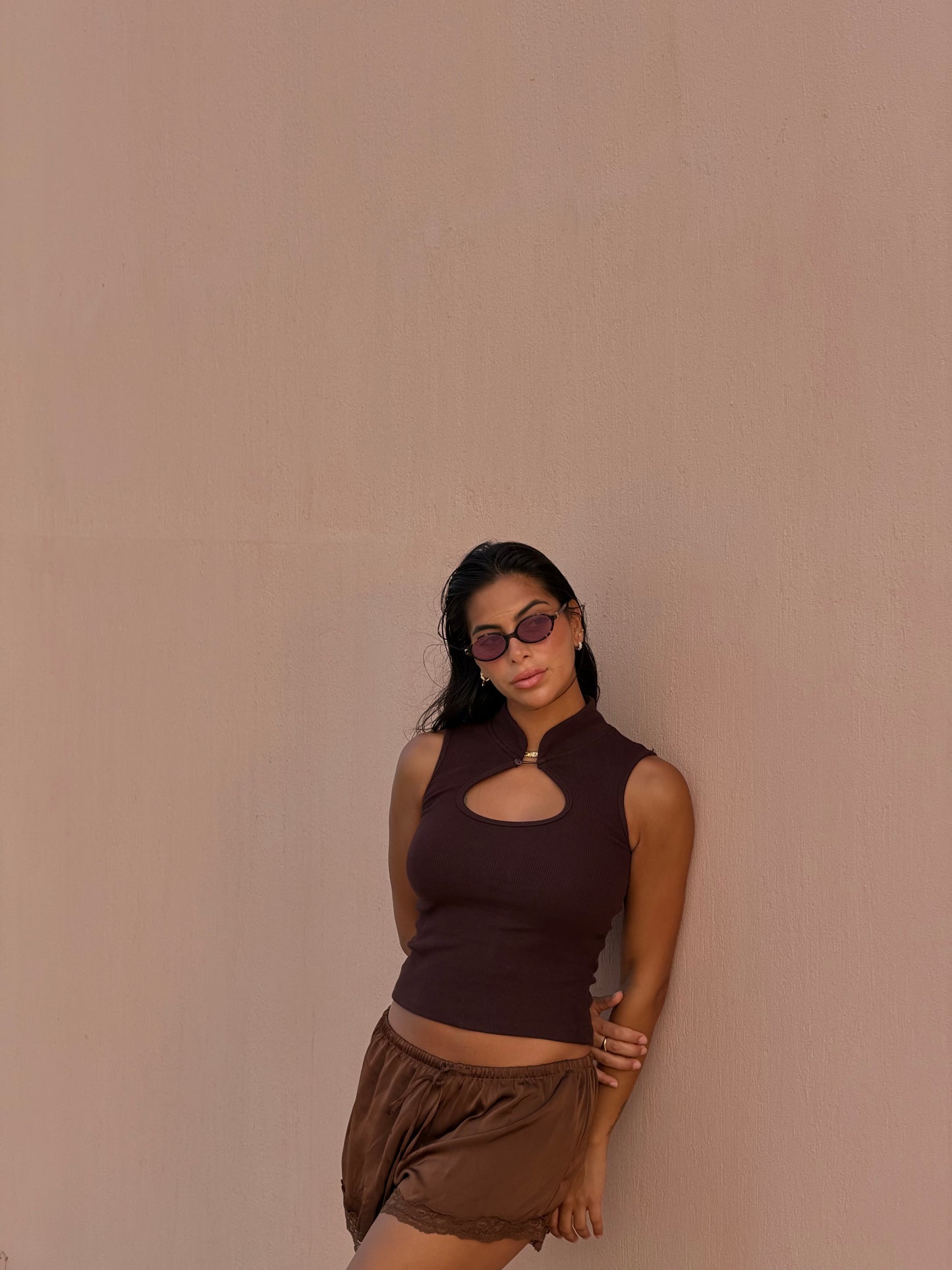 BROWN KYOTO CUTOUT TOP