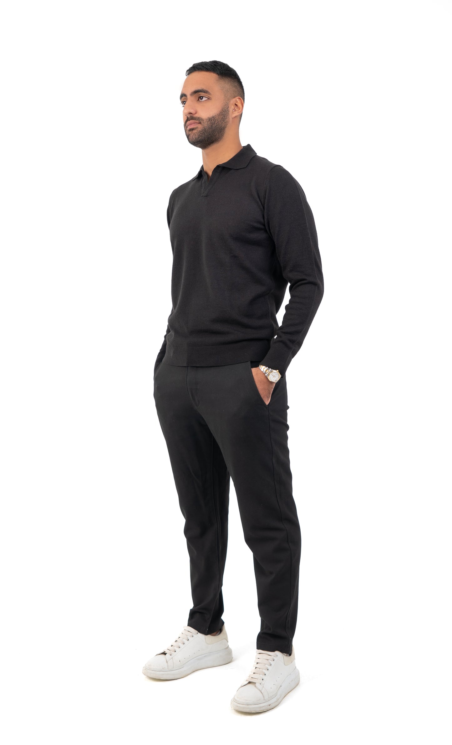 Jet Black Classic: Black Buttonless Knitwear