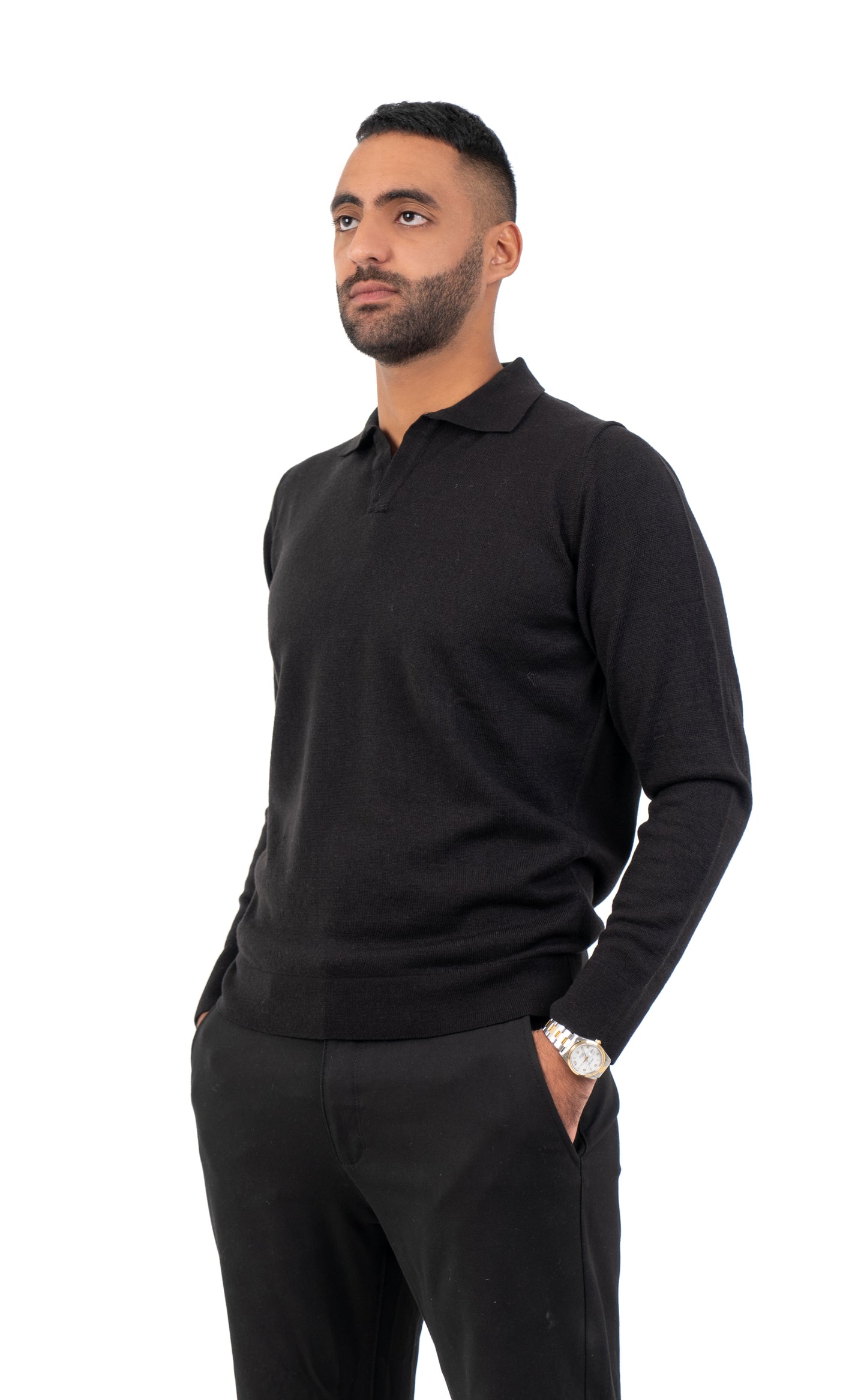 Jet Black Classic: Black Buttonless Knitwear