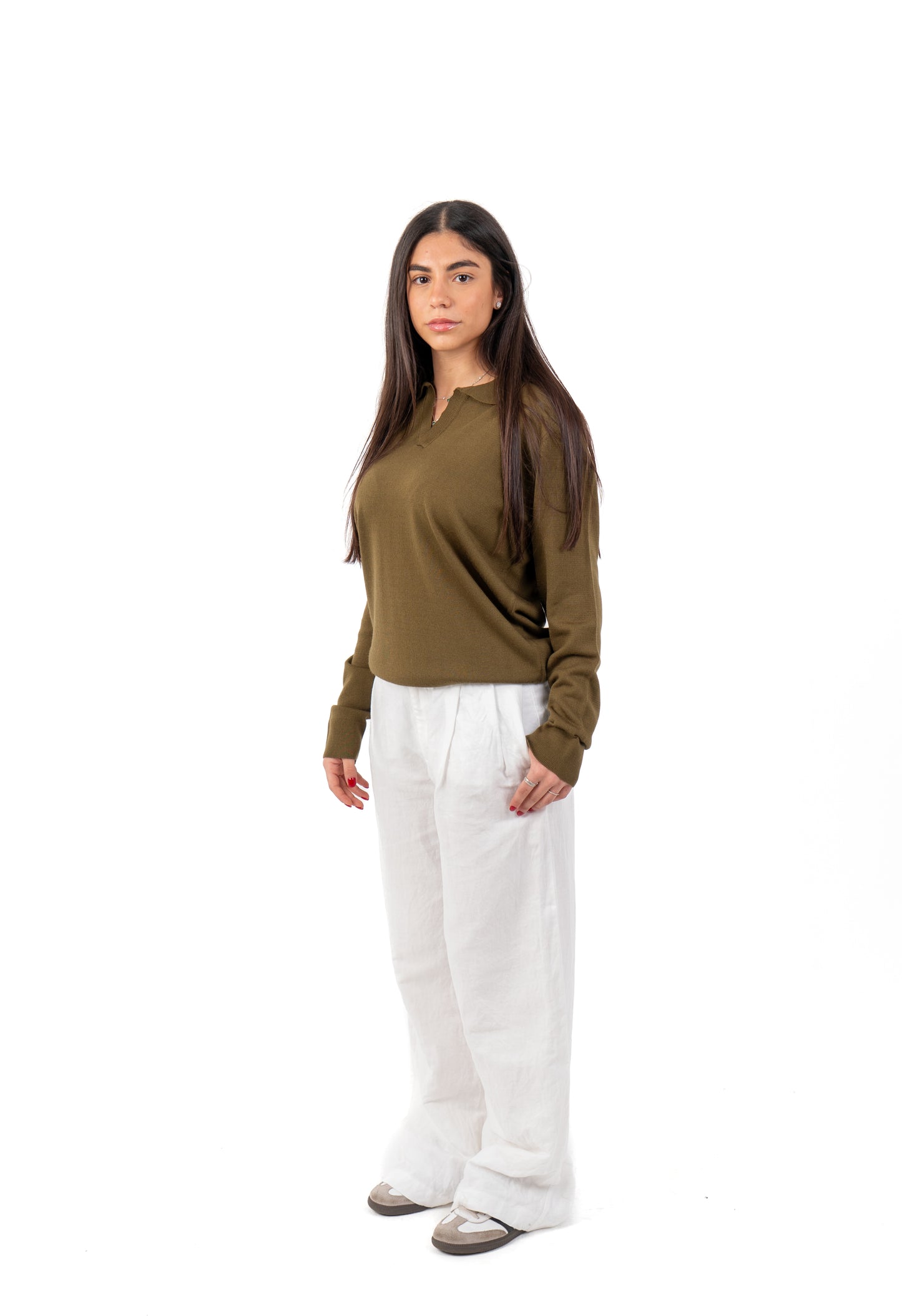 Rustic Olive Charm: Women's Buttonless Knitwear