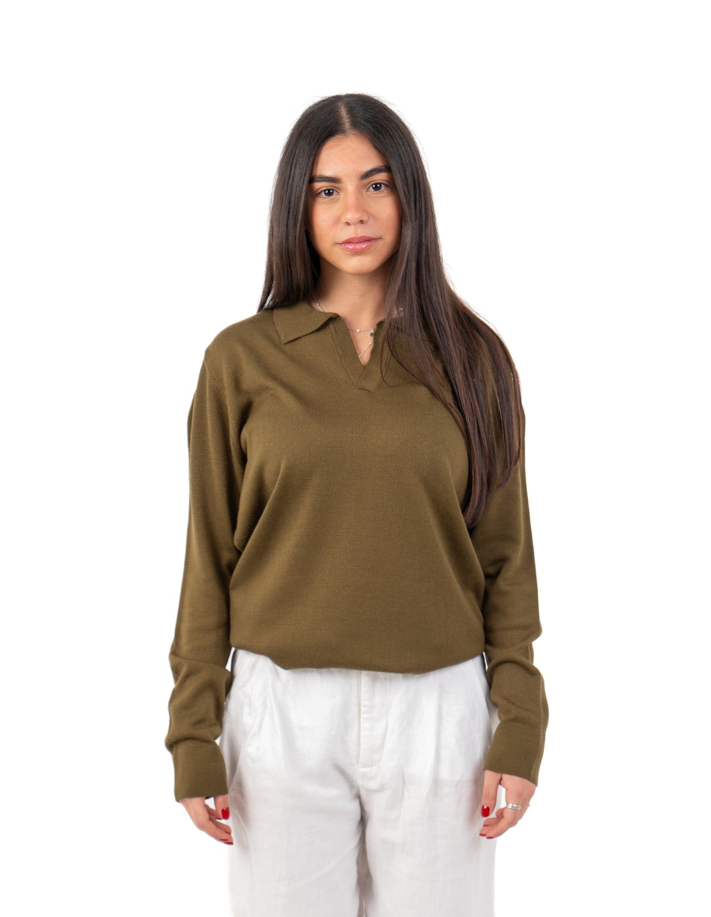 Rustic Olive Charm: Women's Buttonless Knitwear