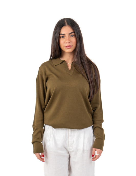 Rustic Olive Charm: Women's Buttonless Knitwear