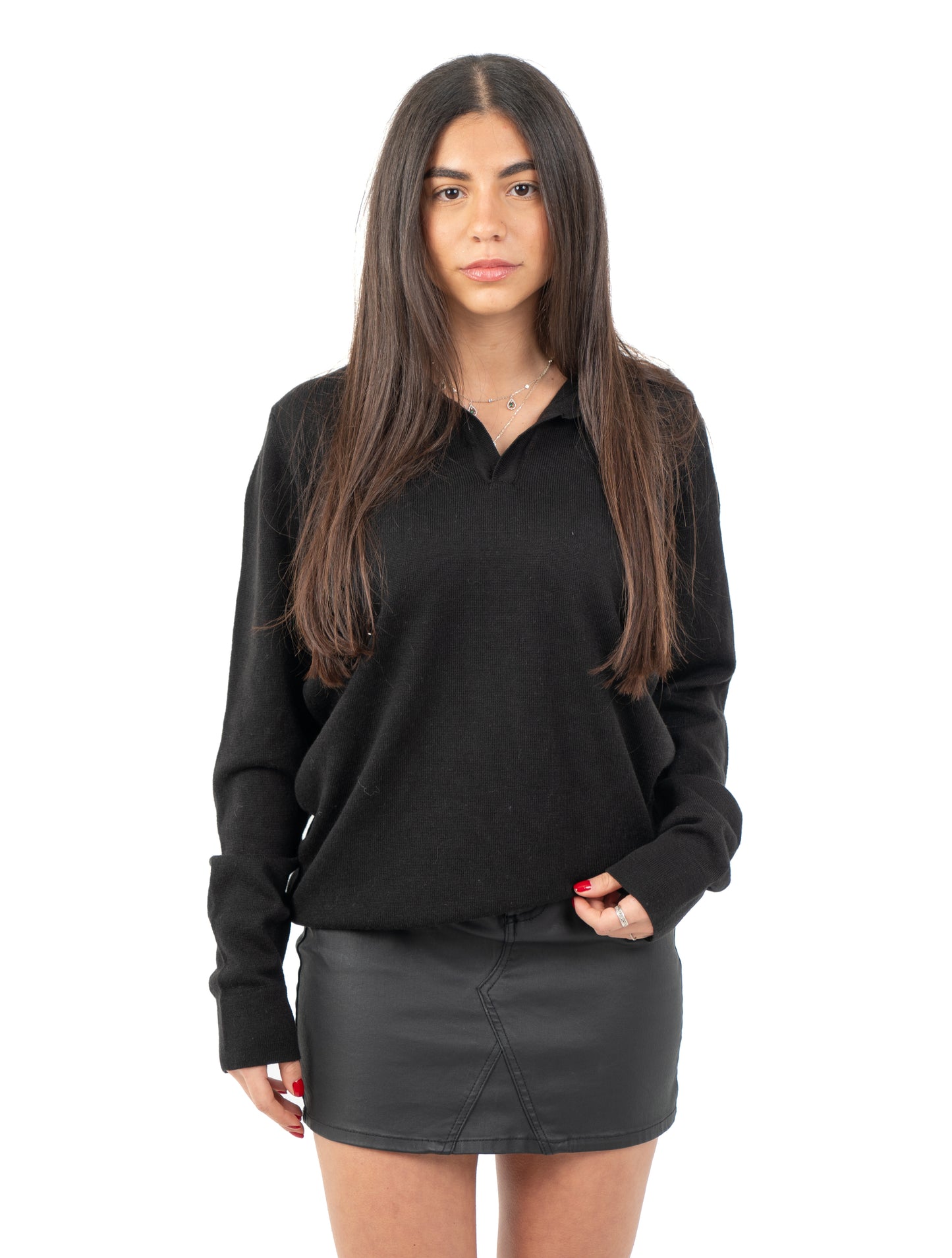 Regal Noir: Women's Black Buttonless Knitwear