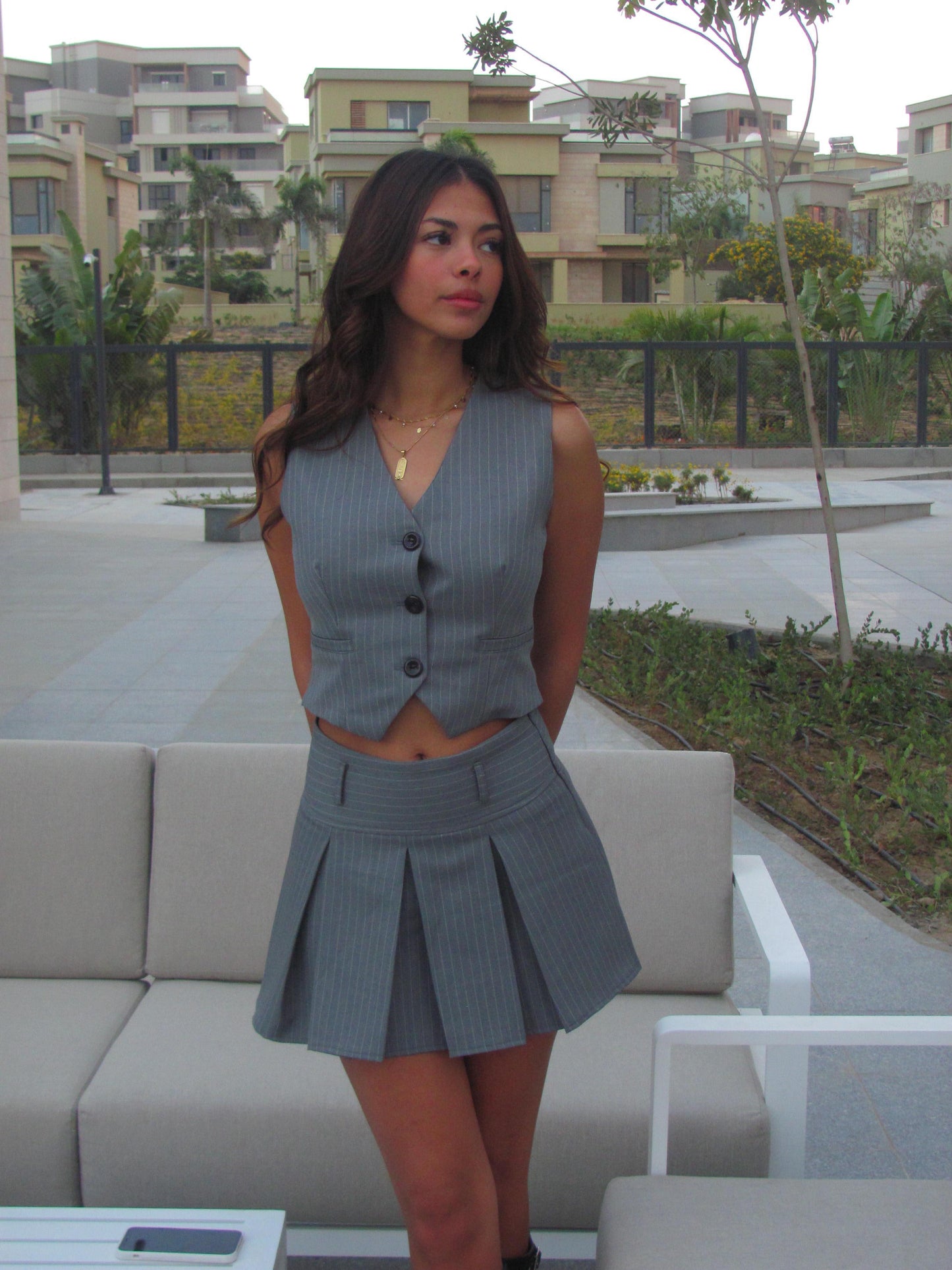 GREY STRIPED SKIRT